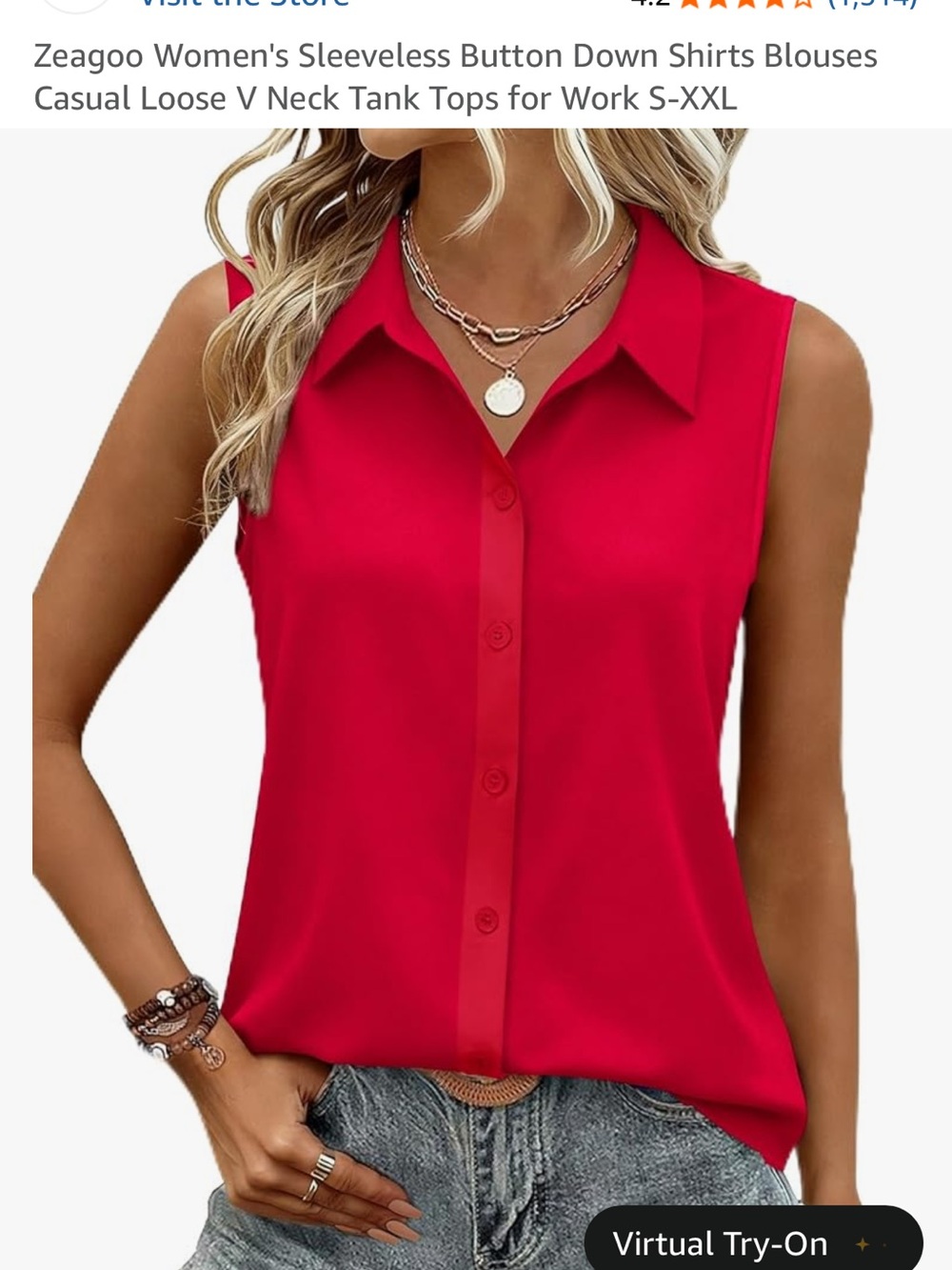 Amazon Sleeveless Red Button-Down V-Neck Top for Women